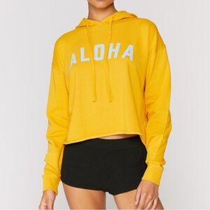 SPIRITIAL GANGSTER Yellow Hooded Cropped Lightweight Hoodie "ALOHA" Size Small